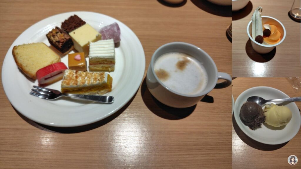 第一滝本館の夕食メニュー、デザート盛り付けとコーヒー