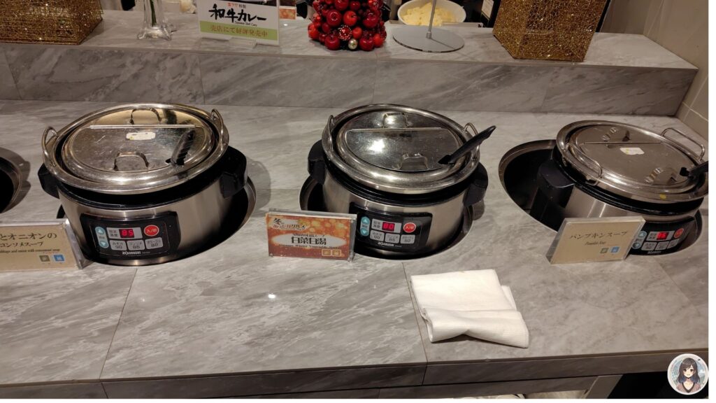 あさやホテル、夕食、オニオンスープ・白菜白湯・パンプキンスープ