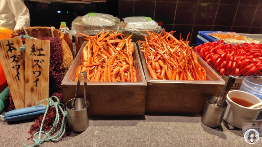 海と灯の夕食ビュッフェ、紅ズワイガニと本ズワイガニ