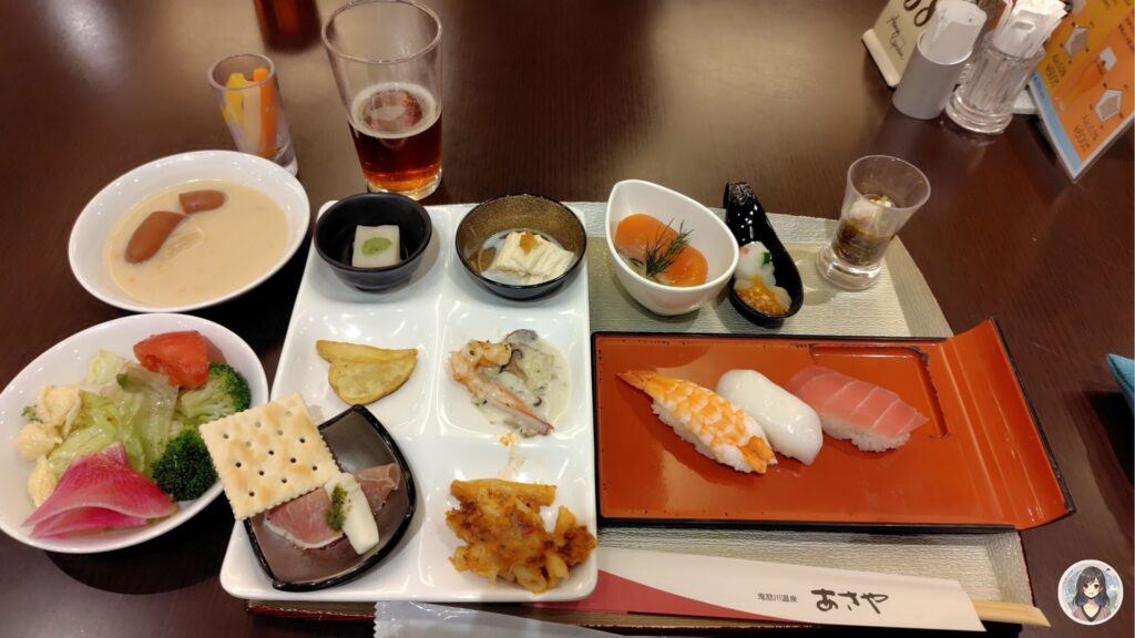 あさやホテル、夕食盛り付け