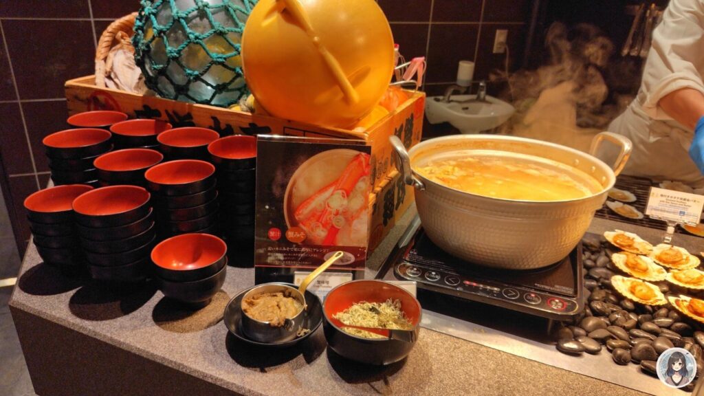 海と灯の夕食ビュッフェ、蟹味噌汁