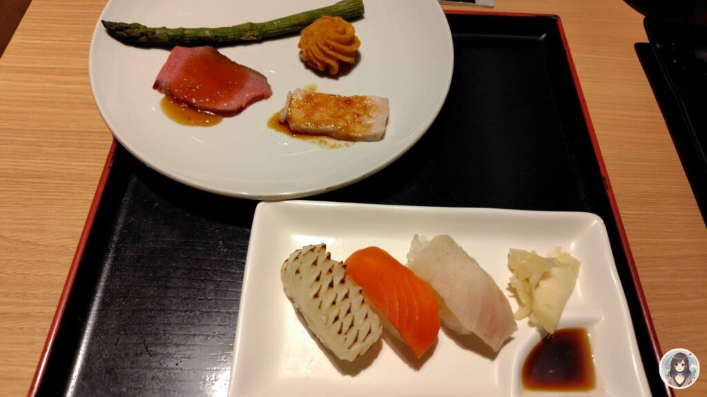 海と灯の夕食ビュッフェ、おすし、ローストビーフ