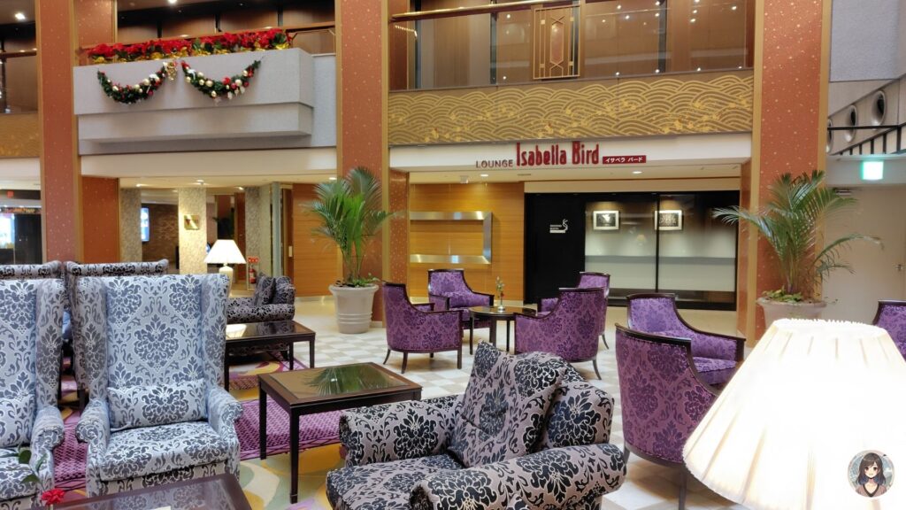 あさやホテル、館内、1階のソファエリア