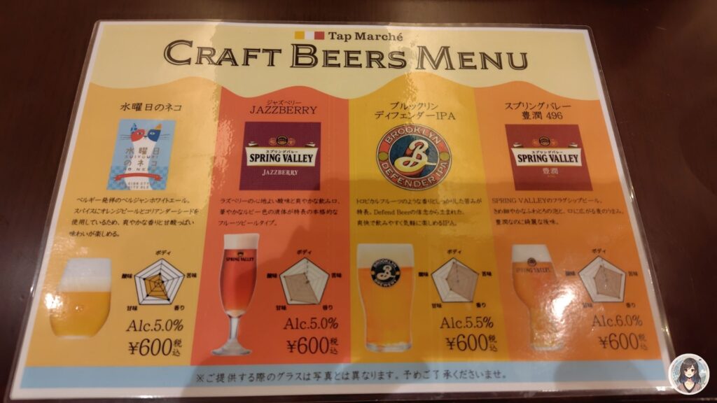 あさやホテル、夕食、アルコールメニュー、クラフトビール