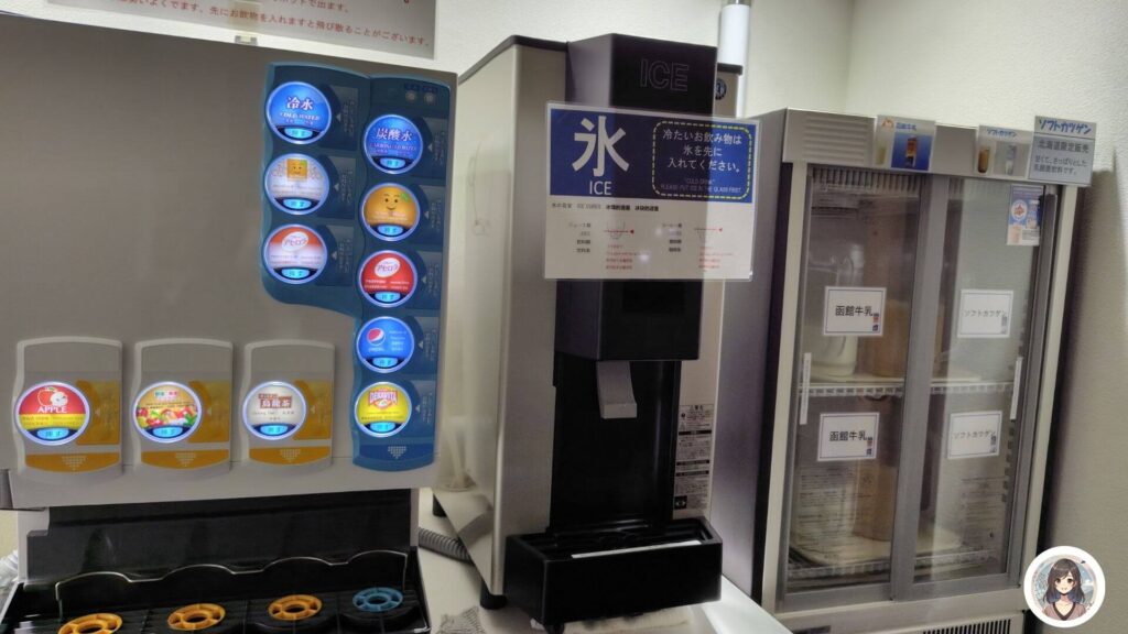 函館空港ビジネスラウンジA Spring.函館牛乳、ソフトカツゲン、ジュース類