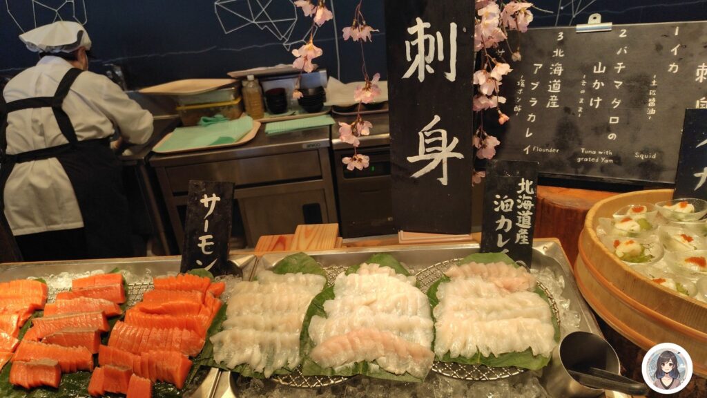 刺身コーナー サーモン 北海道産アブラカレイ
