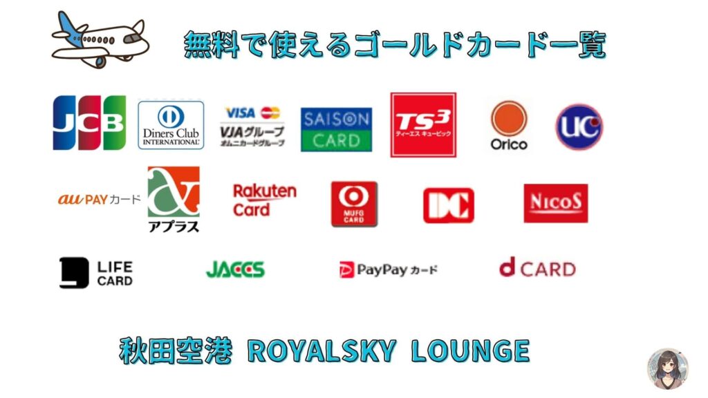 秋田空港ラウンジ ROYALSKYの対象ゴールドカード一覧